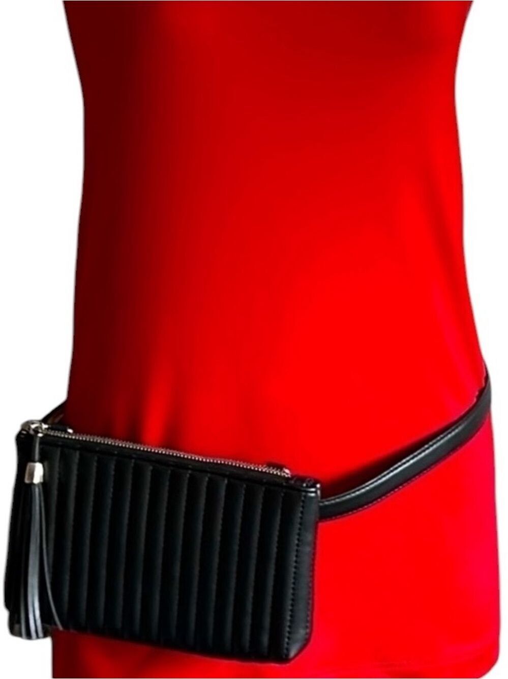 Quilted Black Faux Leather Crossbody Convertible Belt Bag with Chain